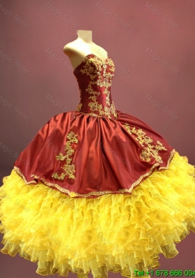 Beautiful Wine Red and Yellow Sweet 16 Dresses with Appliques and Ruffles