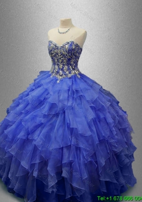 Classical Beaded Blue Quinceanera Gowns with Ruffles