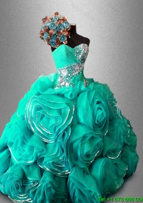 Custom Made Ball Gown Sweet 16 Dresses with Beading and Rolling Flowers