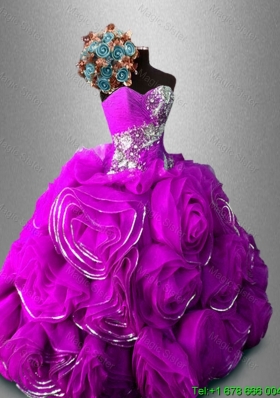 Custom Made  Rolling Flowers Sweetheart Quinceanera Dresses in Fuchsia