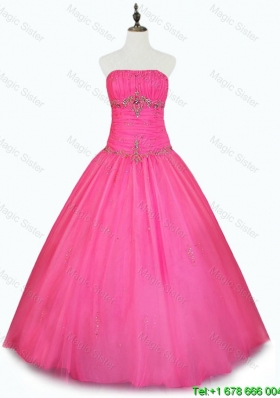 Custom Made Strapless Hot Pink Quinceanera Dresses with Beading