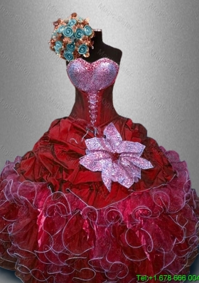 Fashionable Sweetheart Quinceanera Gowns in Wine Red