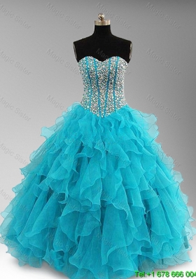 Elegant Beaded and Ruffles Quinceanera Dresses in Aqua Blue
