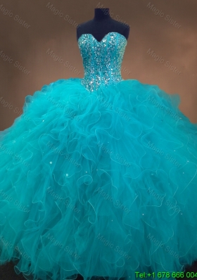 In Stock Beaded and Ruffles Quinceanera Gowns in Aqua Blue