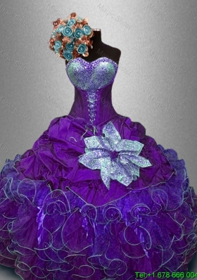 New Arrivals Sequined Purple Sweet 16 Gowns with Ruffles