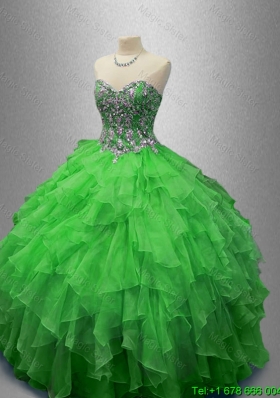 Fashionable Beaded Sweetheart Quinceanera Dresses in Green