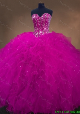 Popular Beaded Fuchsia Sweet 16 Dresses with Sweetheart
