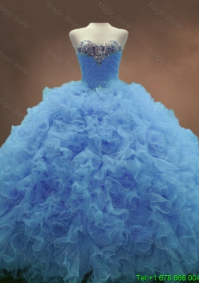 Popular Sweetheart Ruffles and Beaded Quinceanera Gowns in Blue