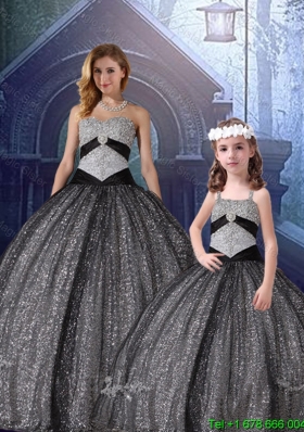 2016 Classical Ball Gown Sweetheart Appliques Matching Sister Dresses in Black