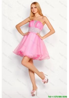 Modern Rose Pink Short Prom Dresses with Beading for 2016