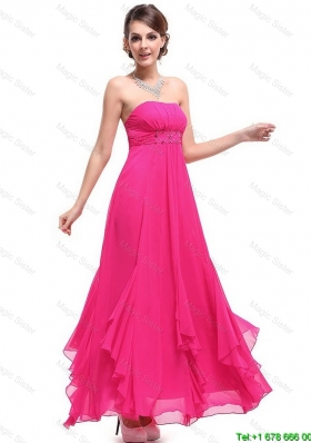 Popular Ankle Length Hot Pink Prom Dresses with Beading