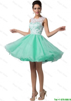 Elegant Laced Scoop A Line Prom Dresses in Apple Green