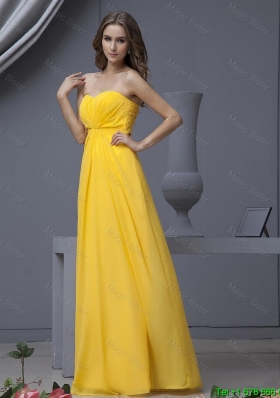 New Style Empire Ruching Yellow Long Prom Dresses