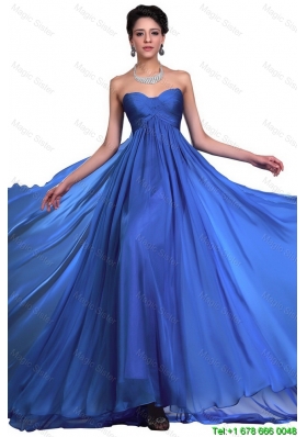Perfect Sweetheart Ruched Blue Prom Dresses with Brush Train