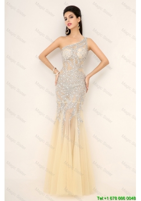 Elegant Champagne One Shoulder Prom Dresses with Side Zipper