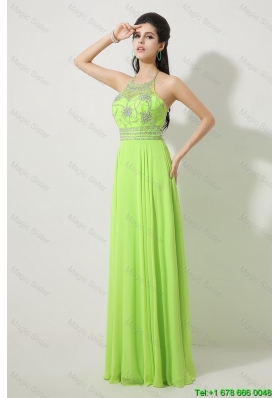 Pretty Halter Top Beaded Prom Dresses in Spring Green