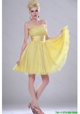 Pretty Yellow Mini Length Prom Dresses with Spaghetti Straps