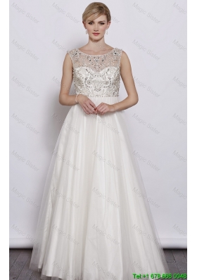 Beautiful A Line Scoop White Prom Dresses with Beading