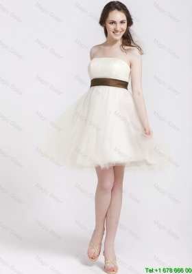 Elegant Strapless Tulle Sashes Prom Gowns in Champagne
