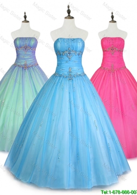 2016 Custom Made Strapless Ball Gown Sweet 16 Dresses with Beading