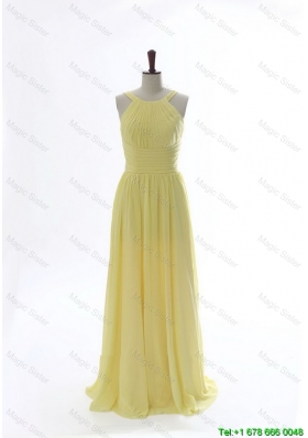 Clearence 2016 Scoop Chiffon Yellow Prom Dresses with Sweep Brain