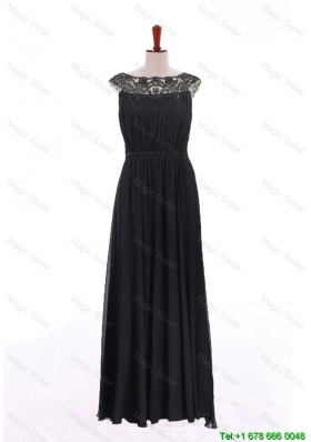 Clearence Bateau Lace Long Prom Dresses in Black for 2016