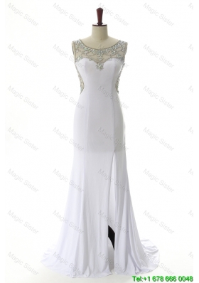 Clearence Empire White Prom Dresses with Beading and High Slit