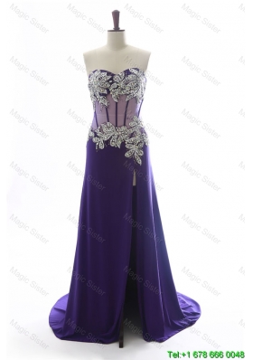 Clearence Sweetheart Beading Brush Train Prom Dresses in Purple