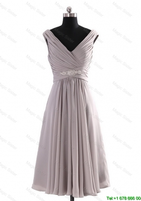 Clearence V Neck Short Beading Grey Prom Dresses for Graduation