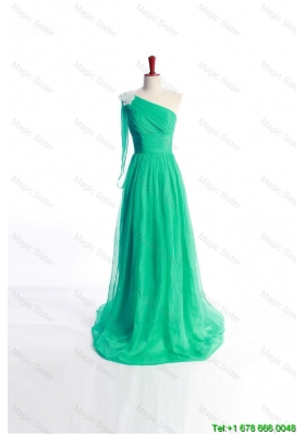 Clearence Appliques Green Long Prom Dress with Sweep Train for 2016