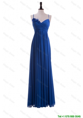 Clearence Empire Spaghetti Straps Ruching Prom Dresses with Hand Made Flowers