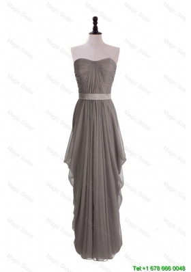 Clearence Grey Long Prom Dresses with Ruching and Belt