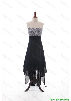 Designer Made Empire Strapless Beaded High Low Prom Dresses in Black