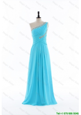 Designer New 2016 Beading and Ruching Aqua Blue Prom Dresses