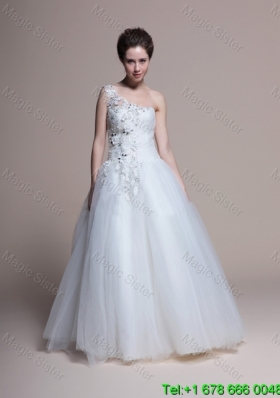 2016 Affordable A Line One Shoulder Appliques Wedding Dresses in Tulle