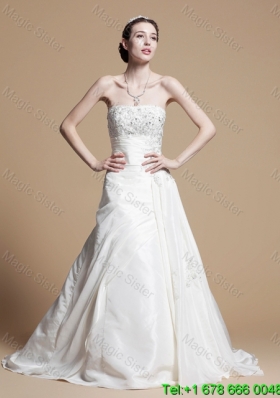 2016 Classical A Line Strapless Wedding Gowns with Beading and Appliques