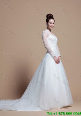 2016 Custom Made A Line V Neck Wedding Dresses with Appliques