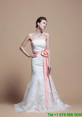 2016 Custom Made Mermaid Strapless Wedding Dresses with Court Train