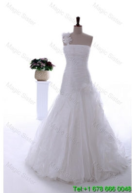 2016 Gorgeous Hand Made Flowers and Ruffles Brush Train Wedding Dresses