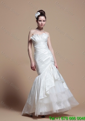 2016 Custom Made Mermaid Strapless Wedding Dresses with Brush Train