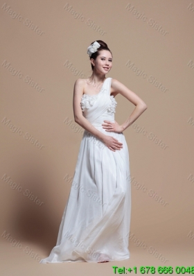 Gorgeous One Shoulder Hand Made Flowers Wedding Dress