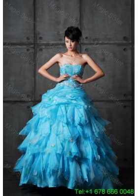 Perfect Ball Gown Appliques and Ruffles Wedding Gowns in Aqua Blue