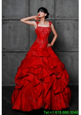 Pretty Princess Taffeta Red Wedding Dresses with Beading and Pick Ups