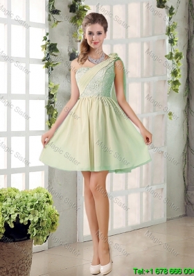 2015 Custom Made A Line One Shoulder Lace Bridesmaid Dresses