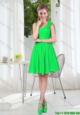 2015 Elegant A Line Straps Green Bridesmaid Dresses with Hand Made Flowers