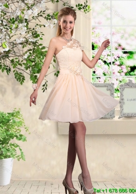 2015 Lovely One Shoulder Bridesmaid Dresses with Hand Made Flowers