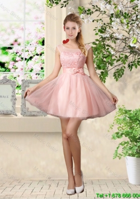 2015 Sturning A Line Bateau Bridesmaid Dresses with Lace and Bowknot