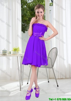 2016 Fall Popular A Line Strapless Bridesmaid Dress with Bowknot