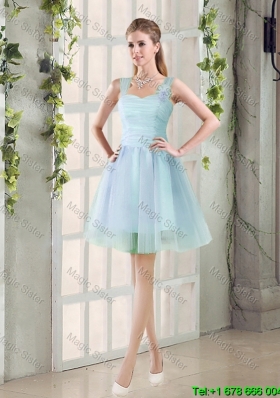 2016 Summer A Line Straps Ruching Bridesmaid Dresses with Hand Made Flowers
