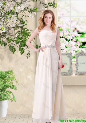 Discount Empire One Shoulder Champagne Bridesmaid Dresses with Belt